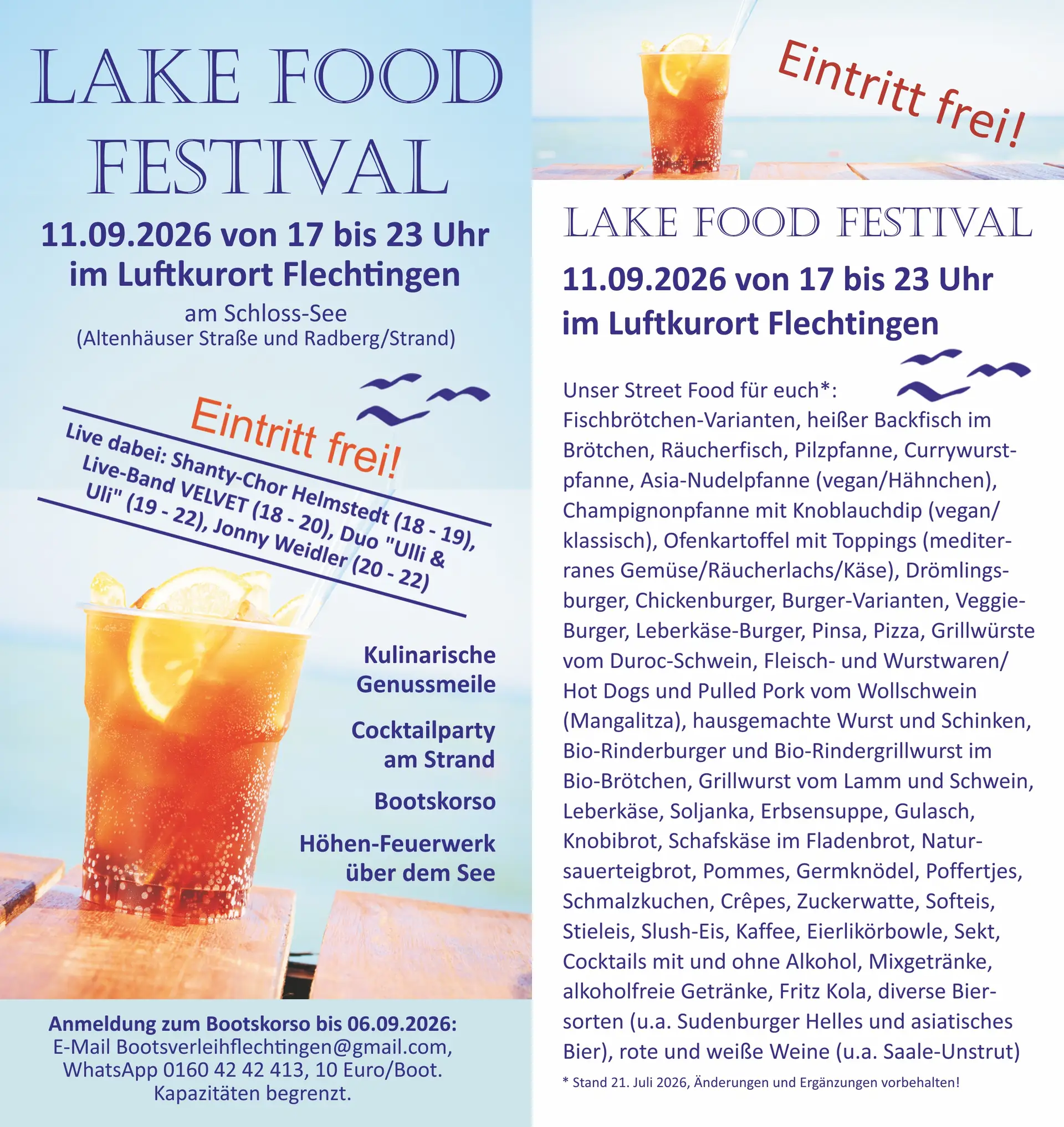 Fünftes LAKE FOOD FESTIVAL am Flechtinger See mit freiem Eintritt