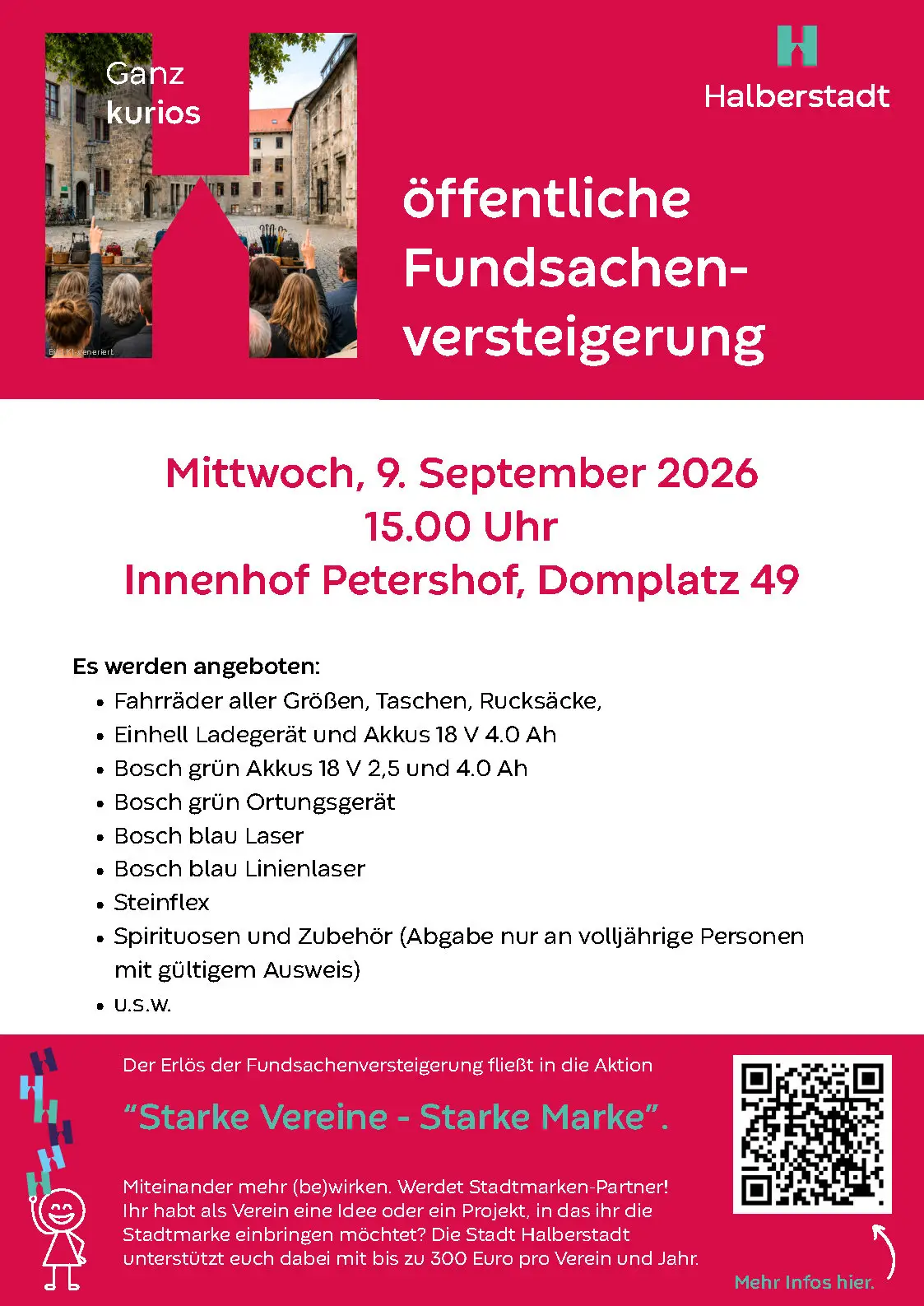 Halberstadt versteigert am 9. September 2026 Fundsachen im Petershof